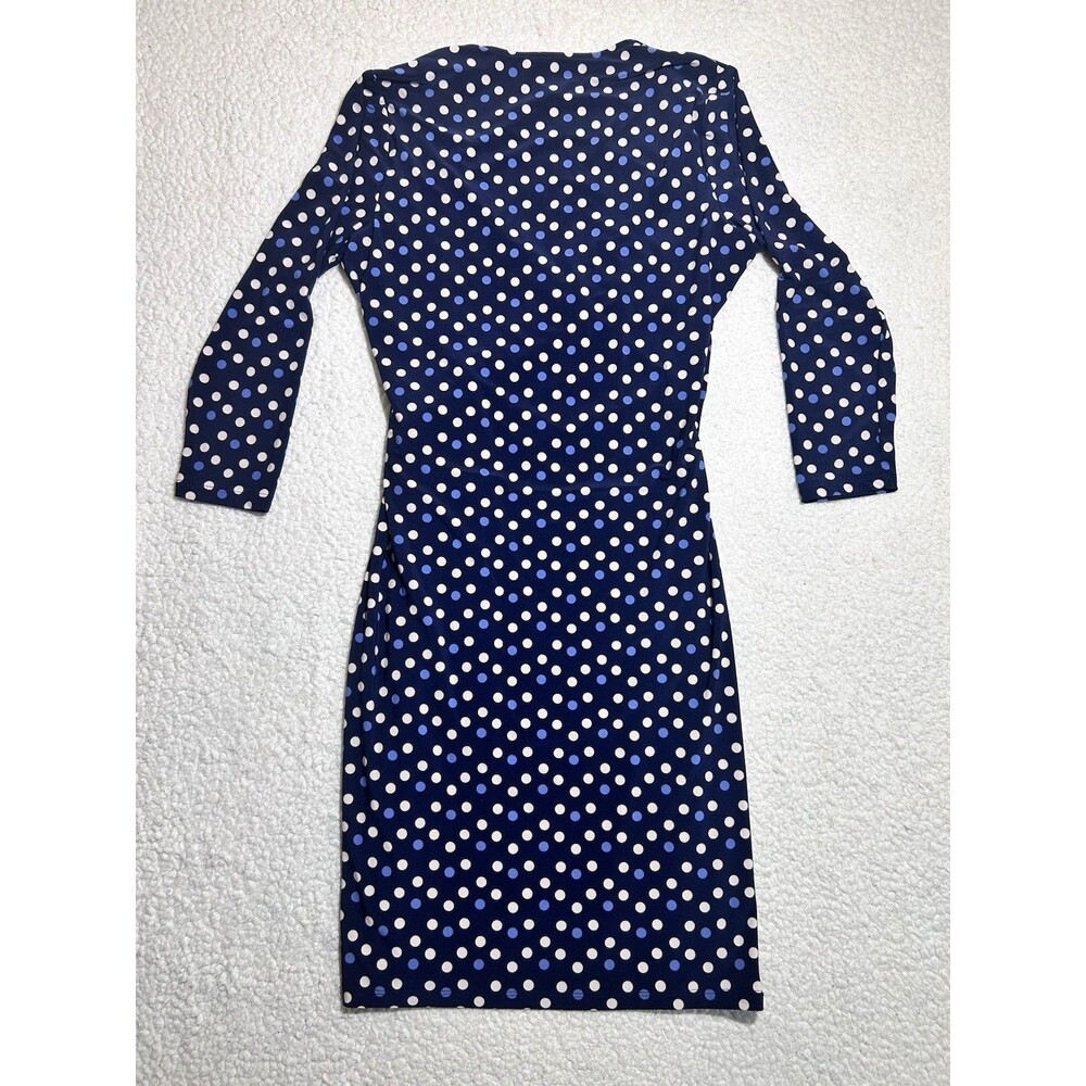 Anne Klein Womens Wrap Dress Size M Navy Blue White Polka DotFauxWrap LongSleeve - Picture 7 of 8